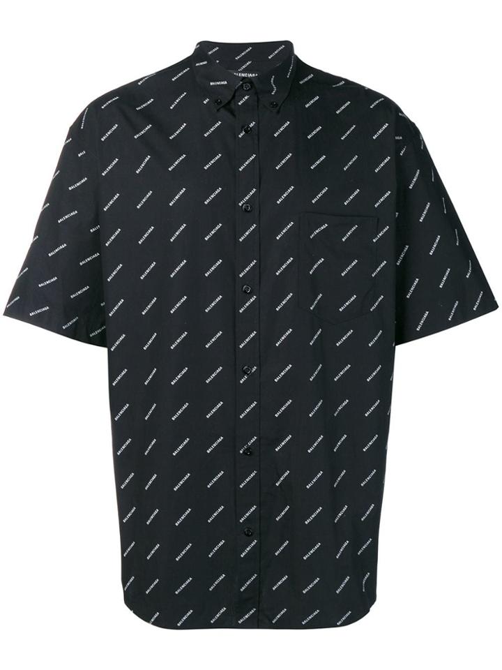 Balenciaga Allover Logo Poplin - Black