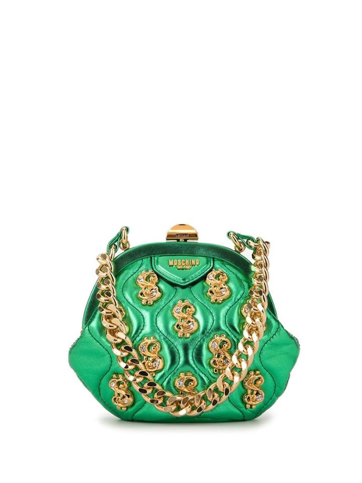 Moschino Frame Dollar Studs Shoulder Bag - Green