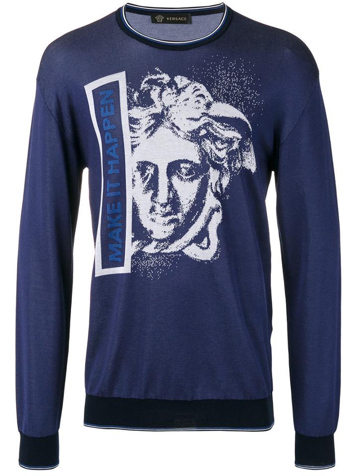 Versace Make It Happen' Medusa Sweatshirt, Men's, Size: Small, Blue, Cotton/viscose