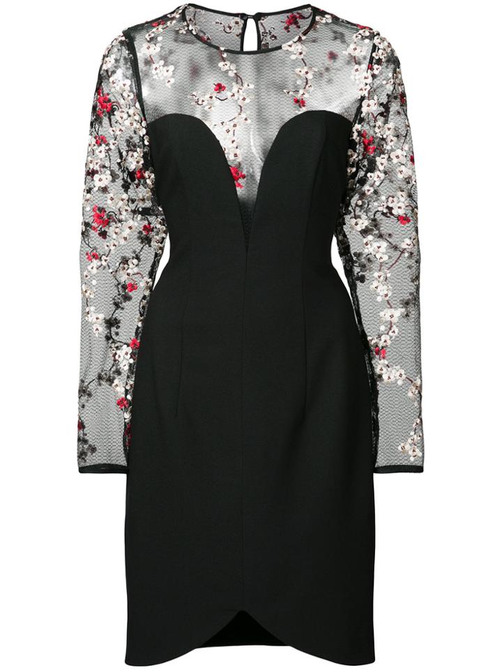 Black Halo Floral Embroidered Sheer Panelled Dress