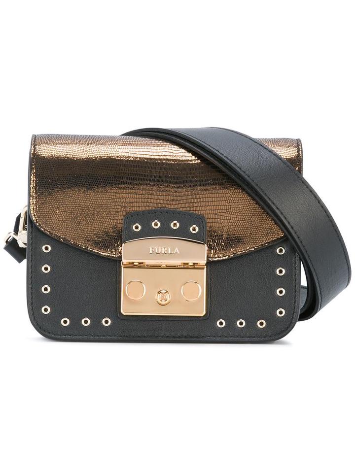 Furla Two-tone Shoulder Bag, Women's, Black, Leather/nylon/viscose