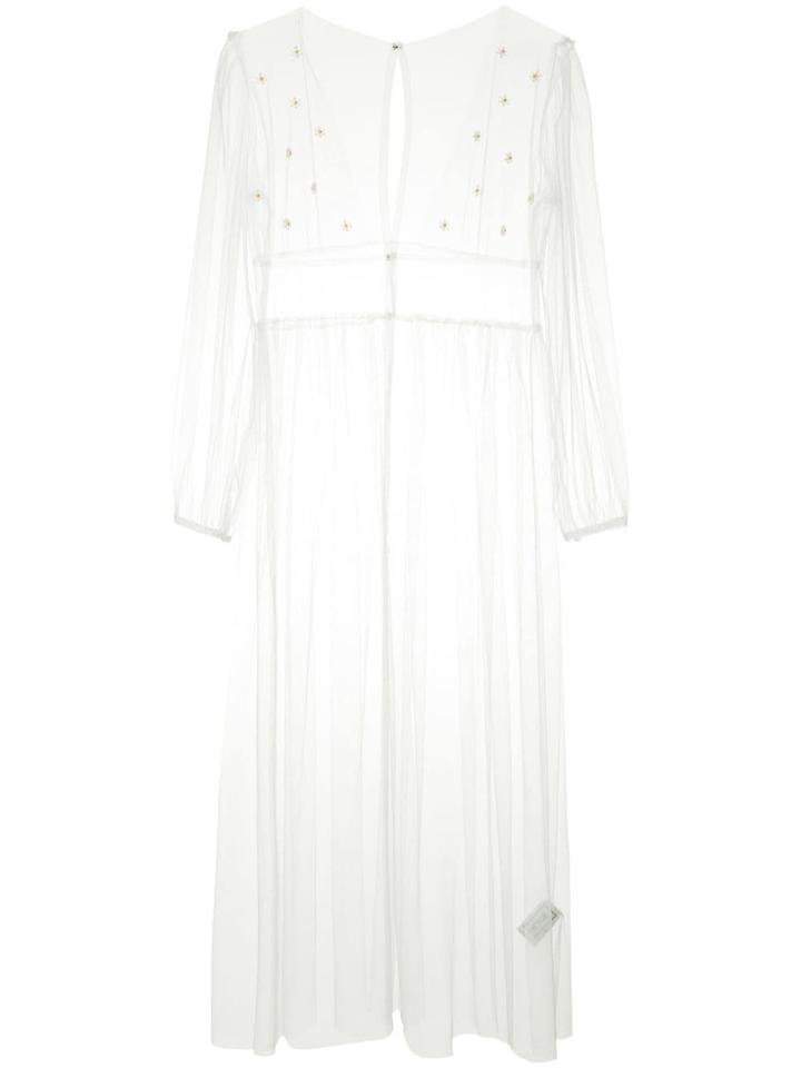 Tu Es Mon Trésor Flower Beads Puff Sleeve Dress - White