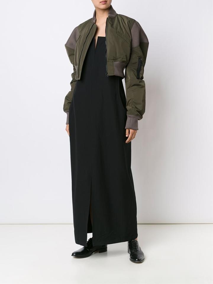 Yohji Yamamoto Cropped Bomber Jacket, Women's, Size: 2, Green, Polyester