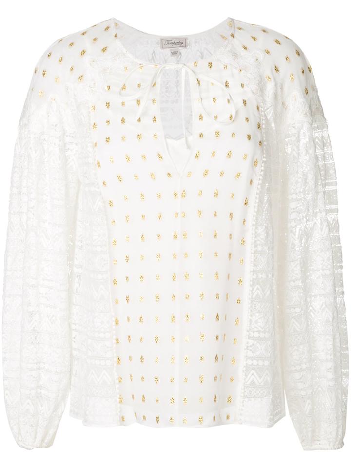 Temperley London Lace Panelled Top With Gold Flecks - White