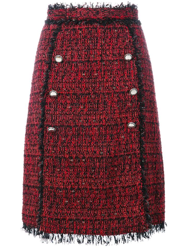 Msgm - Embroidered Fringed Skirt - Women - Silk/cotton/acrylic/virgin Wool - 44, Red, Silk/cotton/acrylic/virgin Wool