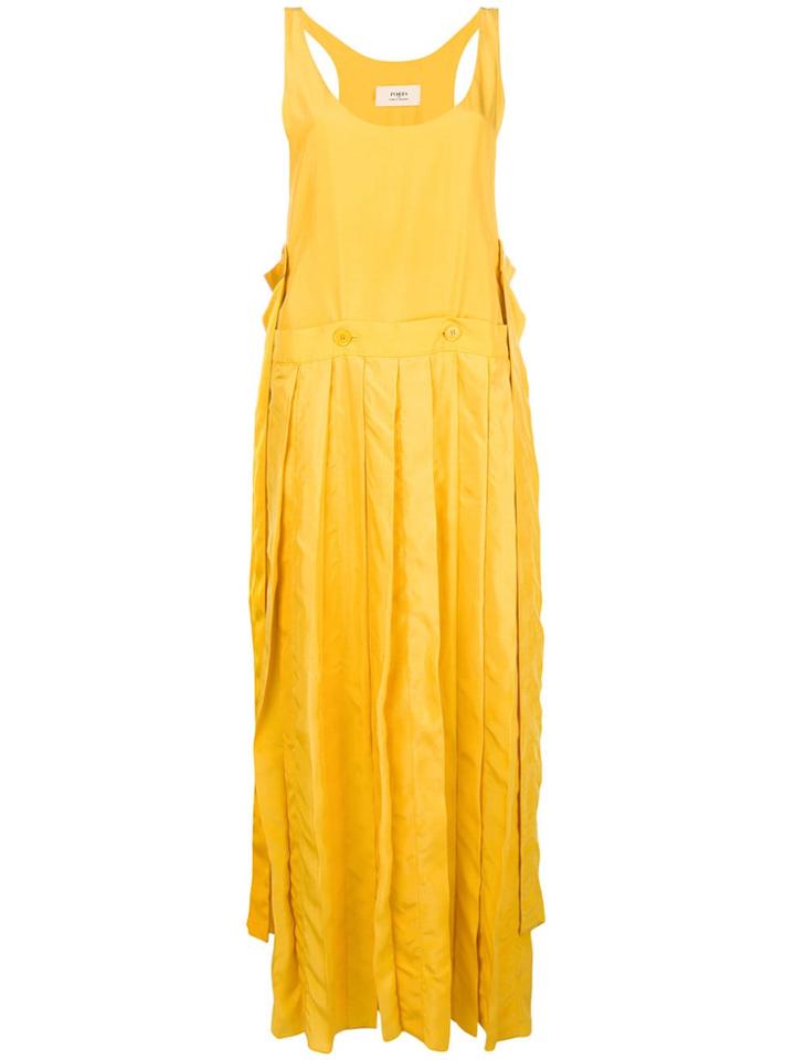 Ports 1961 Pleated Asymmetric-hem Dress - Yellow