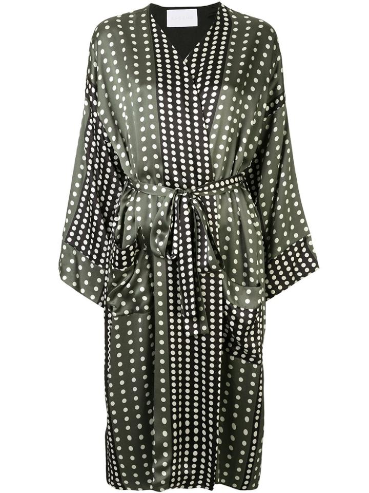 Asceno Contrast Polka Dot Silk Dress - Green