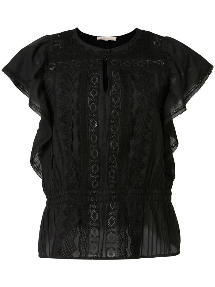 Vanessa Bruno Ruffled Shortsleeved Blouse, Women's, Size: 40, Black, Cotton/linen/flax/ramie