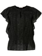Vanessa Bruno Ruffled Shortsleeved Blouse, Women's, Size: 40, Black, Cotton/linen/flax/ramie