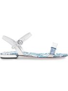 Prada Kid Leather Sandals With The Etiquette Logo - Metallic