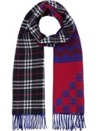 Burberry Reversible Graphic And Check Wool Cashmere Scarf - Blue