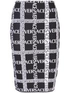 Versace Logo Printed Pencil Skirt - Black