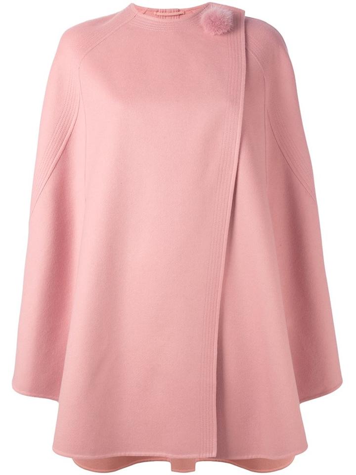 Ermanno Scervino Pom-pom Detail Cape, Women's, Size: 44, Pink/purple, Virgin Wool