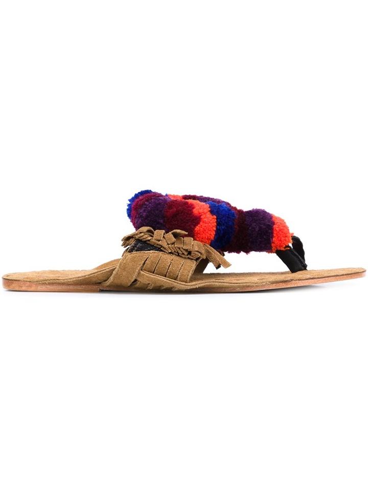 Figue 'salome' Fringed Pom Pom Flat Sandals