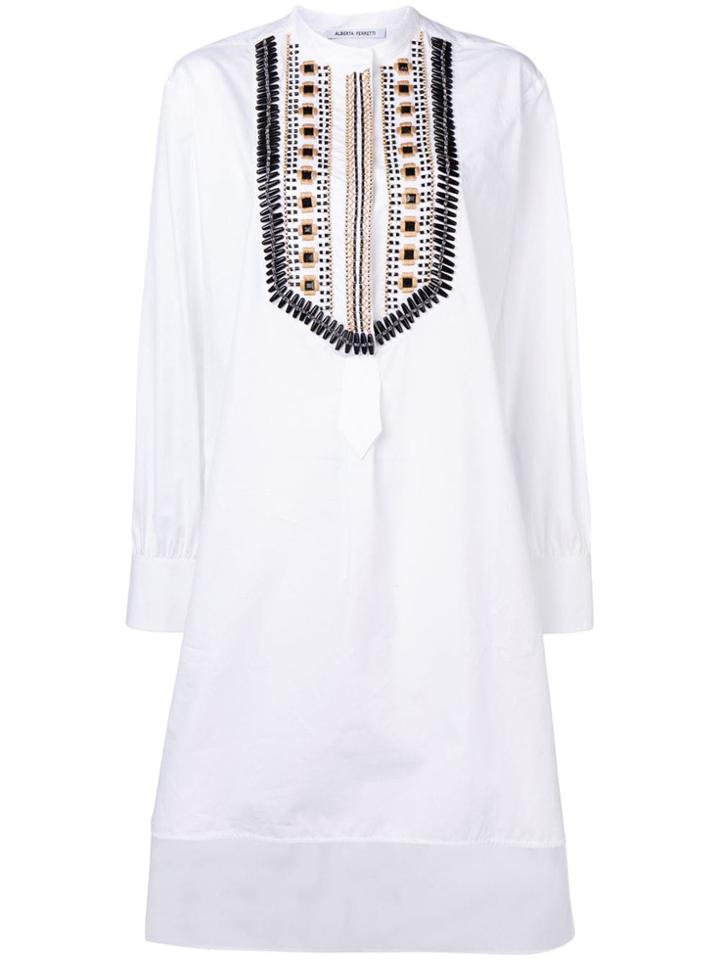 Alberta Ferretti Beaded Shirt Dress - White