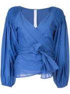 Merlette Tie Waist V-neck Blouse - Blue
