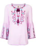 Figue Britt Embroidered Peasant Blouse - Pink & Purple