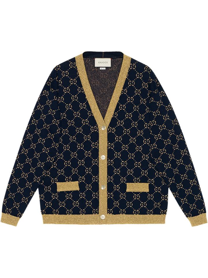 Gucci Gg Cotton Lurex Cardigan - Blue