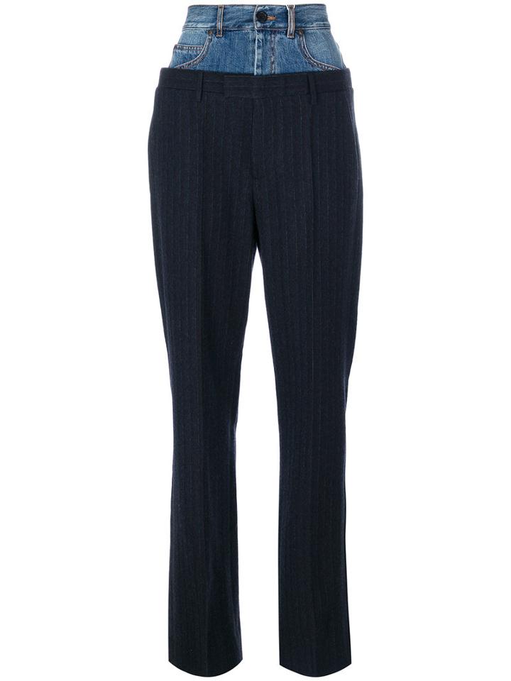 Maison Margiela - Layered Waistband Trousers - Women - Cotton/virgin Wool - 46, Blue, Cotton/virgin Wool