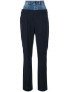 Maison Margiela - Layered Waistband Trousers - Women - Cotton/virgin Wool - 46, Blue, Cotton/virgin Wool
