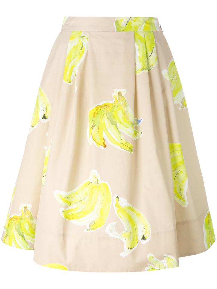 Msgm Banana Print Midi Skirt, Women's, Size: 40, Nude/neutrals, Cotton