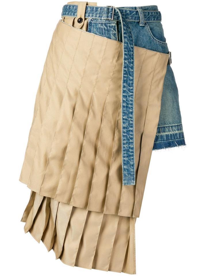 Sacai Pleated Insert Denim Shorts - Neutrals