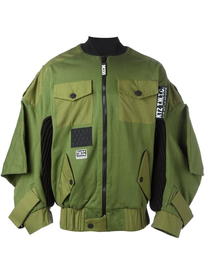Ktz Oversized Flap Pockets Bomber, Men's, Size: Xs, Green, Cotton