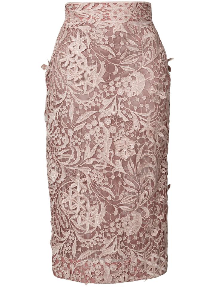 J. Mendel Guipure Lace Pencil - Pink & Purple