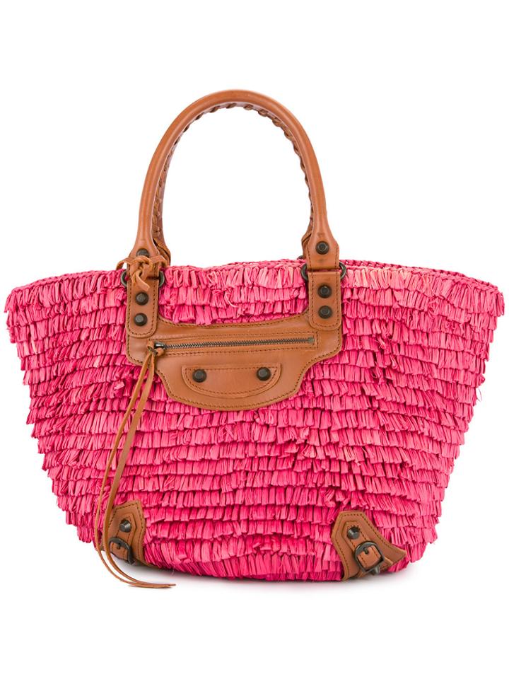 Balenciaga Vintage Raffia Basket Hand Bag - Pink & Purple