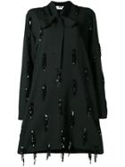 Msgm V Neck Embroidered Longsleeve Dress - Black