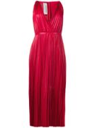 Valentino Pleated Plunge Neck Maxi Dress - Red