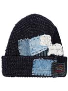 Greg Lauren Denim Patch Knit Beanie - Blue