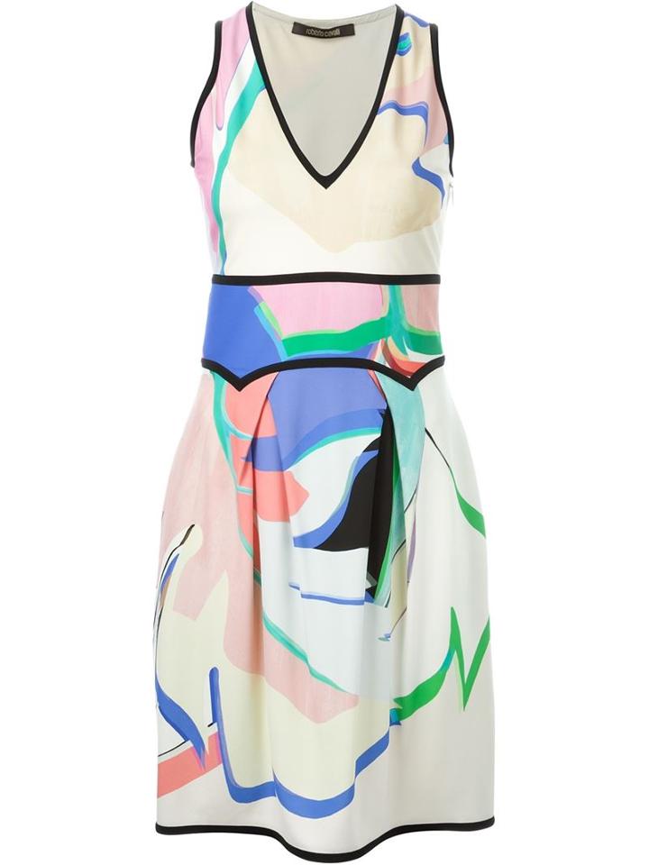 Roberto Cavalli Printed V-neck Dress, Women's, Size: 42, Viscose/spandex/elastane