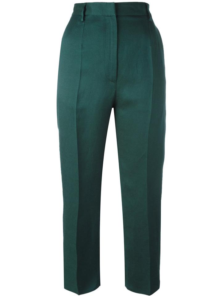 Mm6 Maison Margiela Cropped Trousers, Women's, Size: 44, Green, Linen/flax/viscose