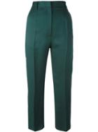 Mm6 Maison Margiela Cropped Trousers, Women's, Size: 44, Green, Linen/flax/viscose