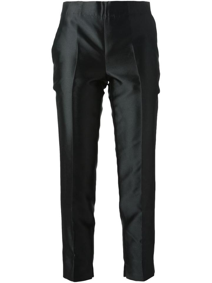 Moncler Gamme Rouge Cropped Cigarette Trousers, Women's, Size: 38, Black, Polyester/silk
