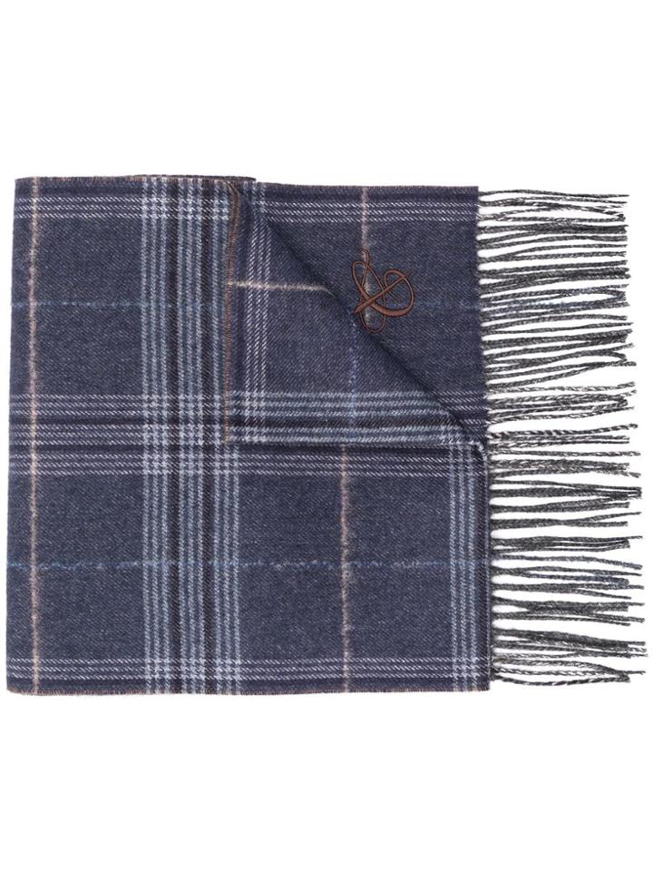 Canali Checked Winter Scarf - Blue