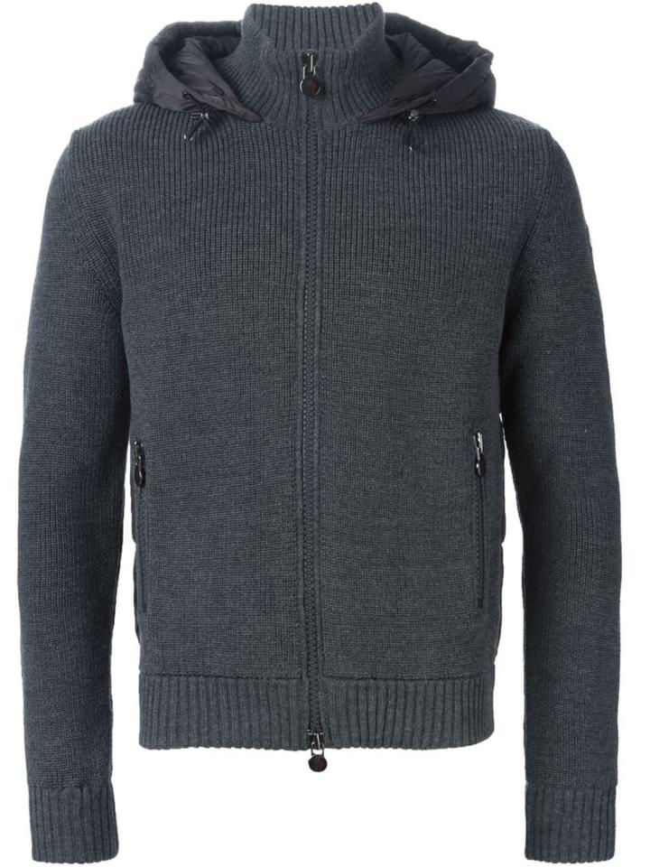 Moncler Padded Panel Cardigan, Men's, Size: Xl, Grey, Feather Down/acrylic/wool