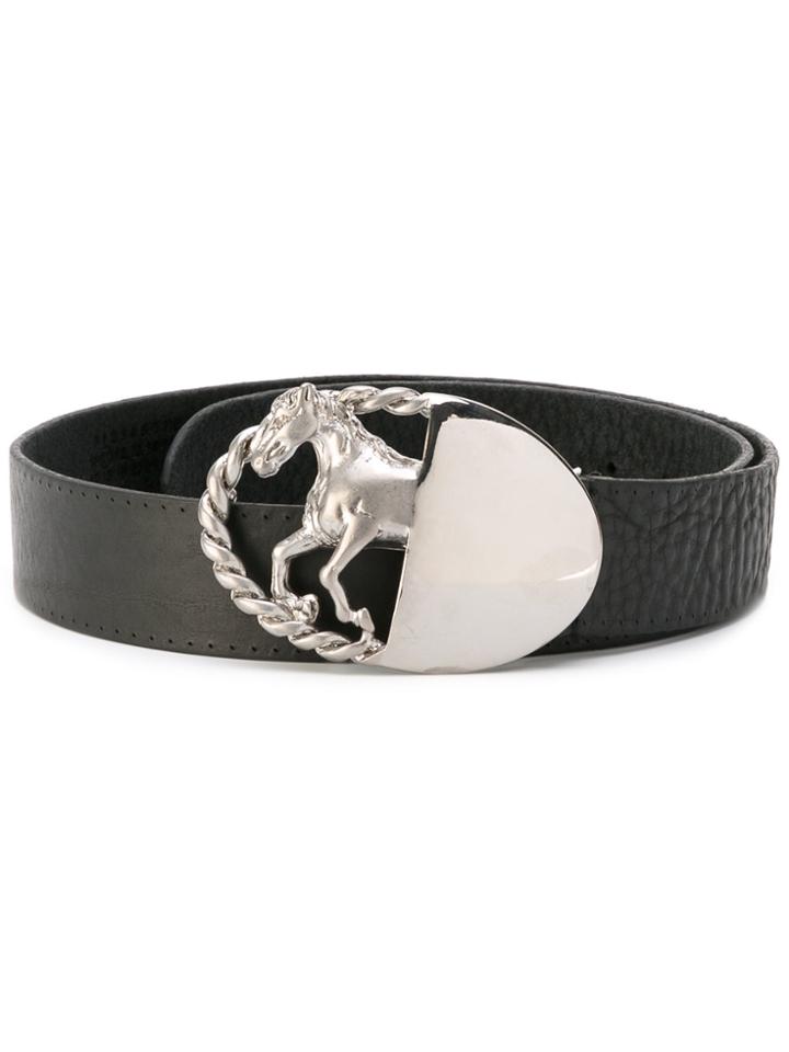 Maison Margiela Silver Horse Buckle Belt - Black