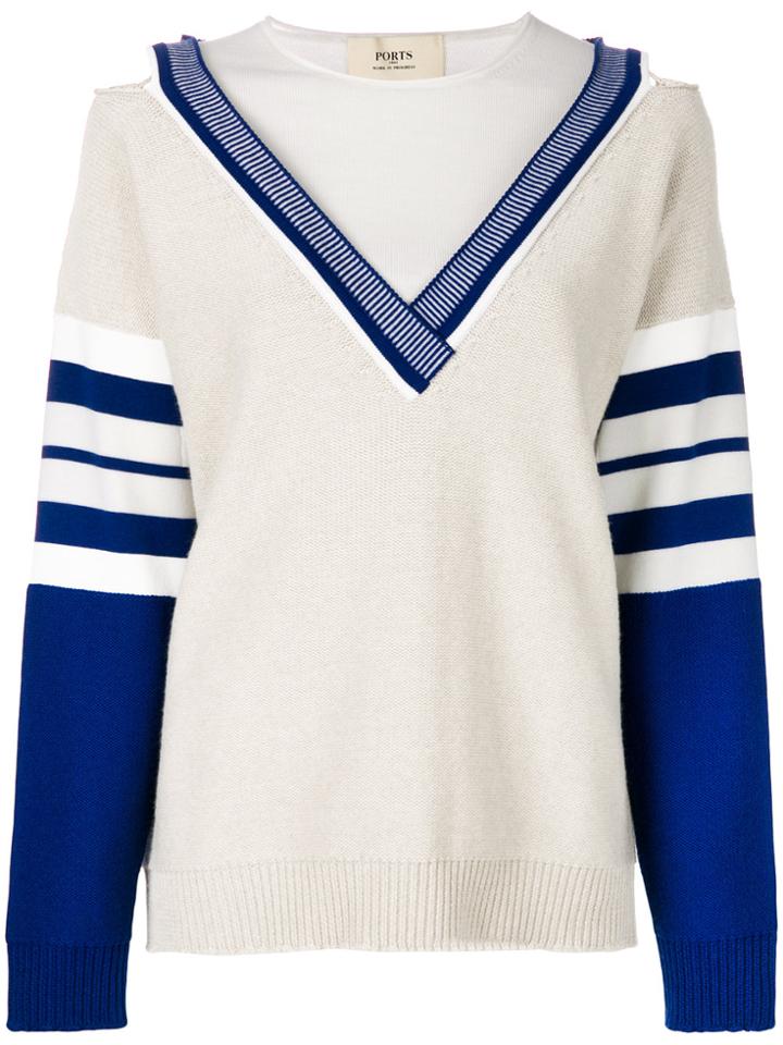 Ports 1961 Stripe Detail Sweater - Nude & Neutrals