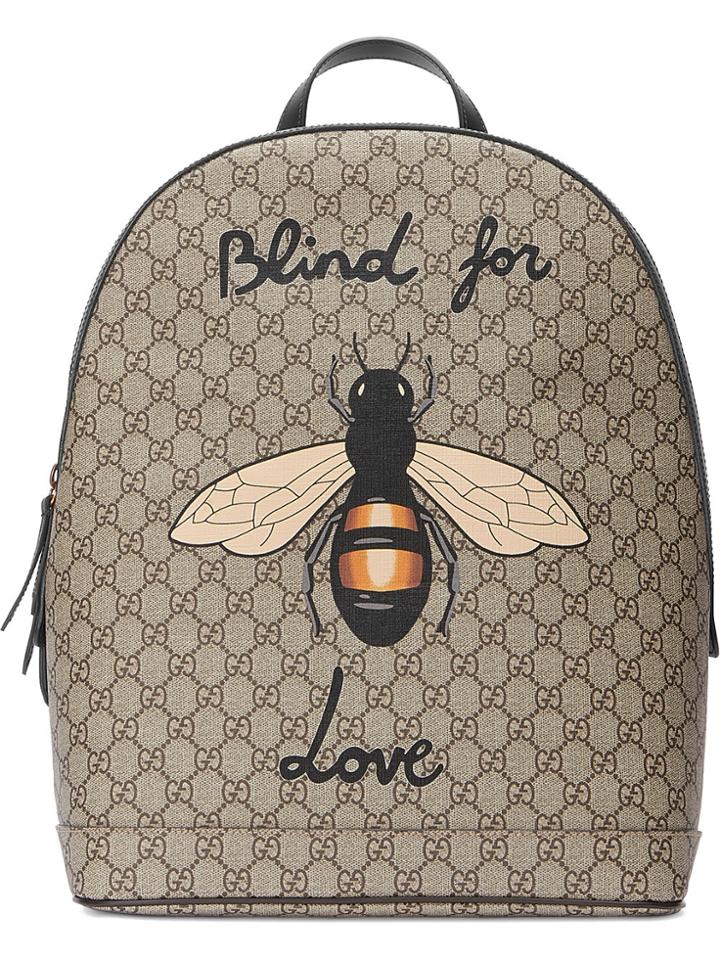 Gucci Bee Print Gg Supreme Backpack - Nude & Neutrals