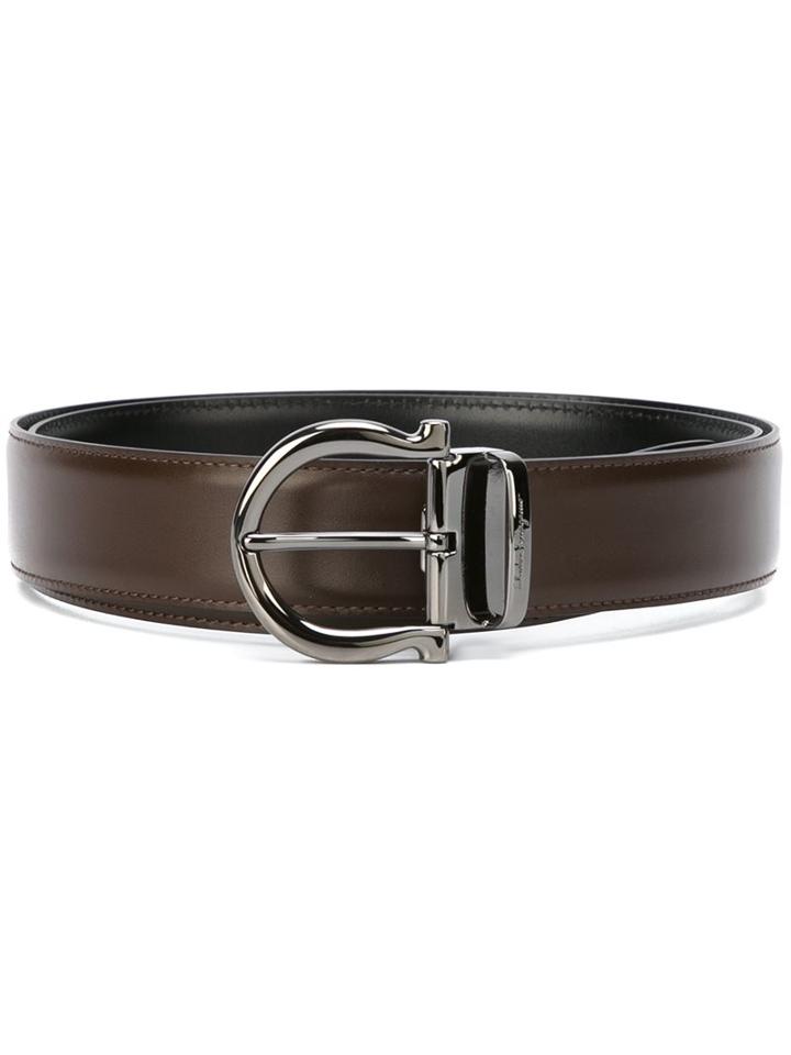Salvatore Ferragamo Gancio Buckle Belt, Men's, Size: 105, Brown, Calf Leather