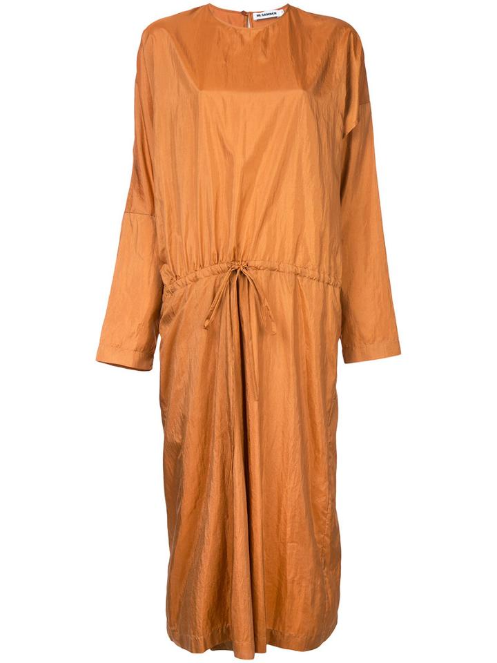Jil Sander - Drawstring Waist Dress - Women - Silk/polyamide - 42, Yellow/orange, Silk/polyamide