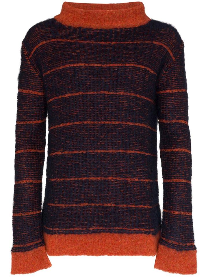 Eckhaus Latta Striped Wide Neck Knit Sweater - Blue