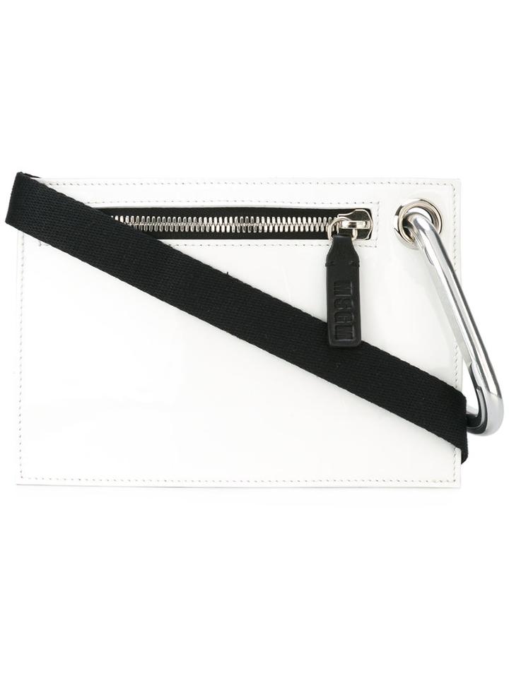 Msgm Metallic Handle Clutch, Women's, White, Leather/polyamide/polyurethane