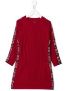 Burberry Kids Teen Check Detail Wool Cashmere Dress - Red