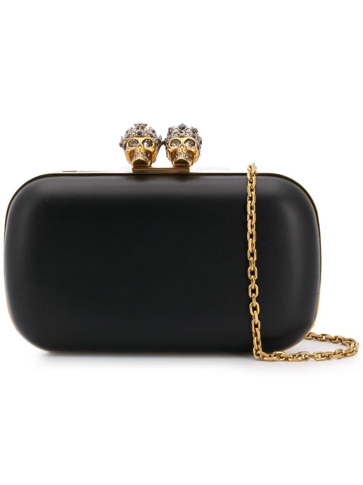 Alexander Mcqueen King Queen Skull Charm Clutch - Black