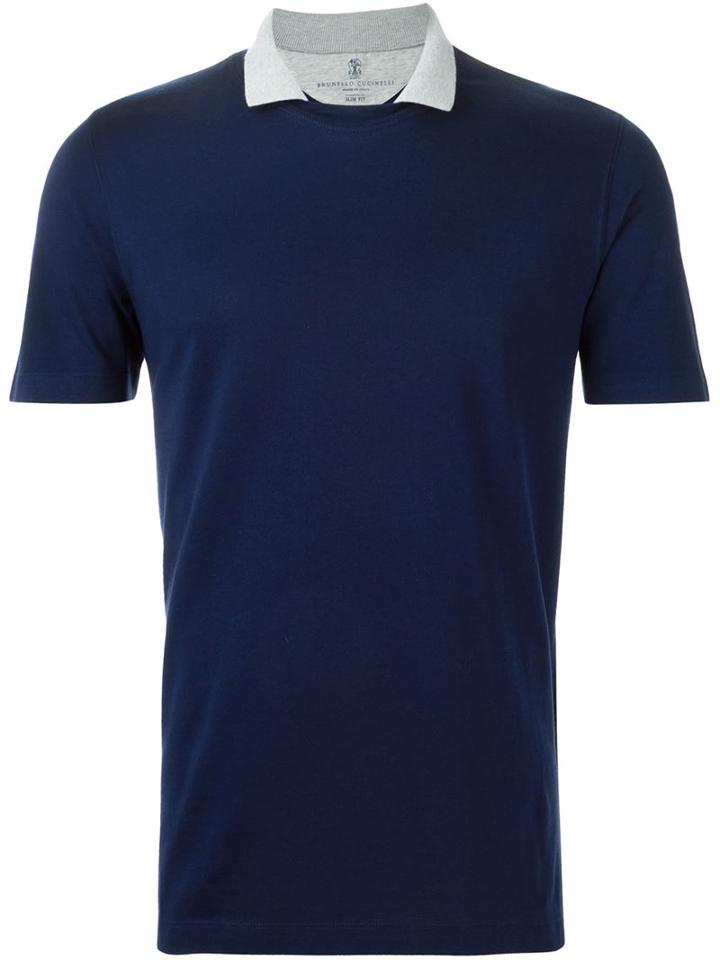Brunello Cucinelli Collar Insert T-shirt, Men's, Size: S, Blue, Cotton