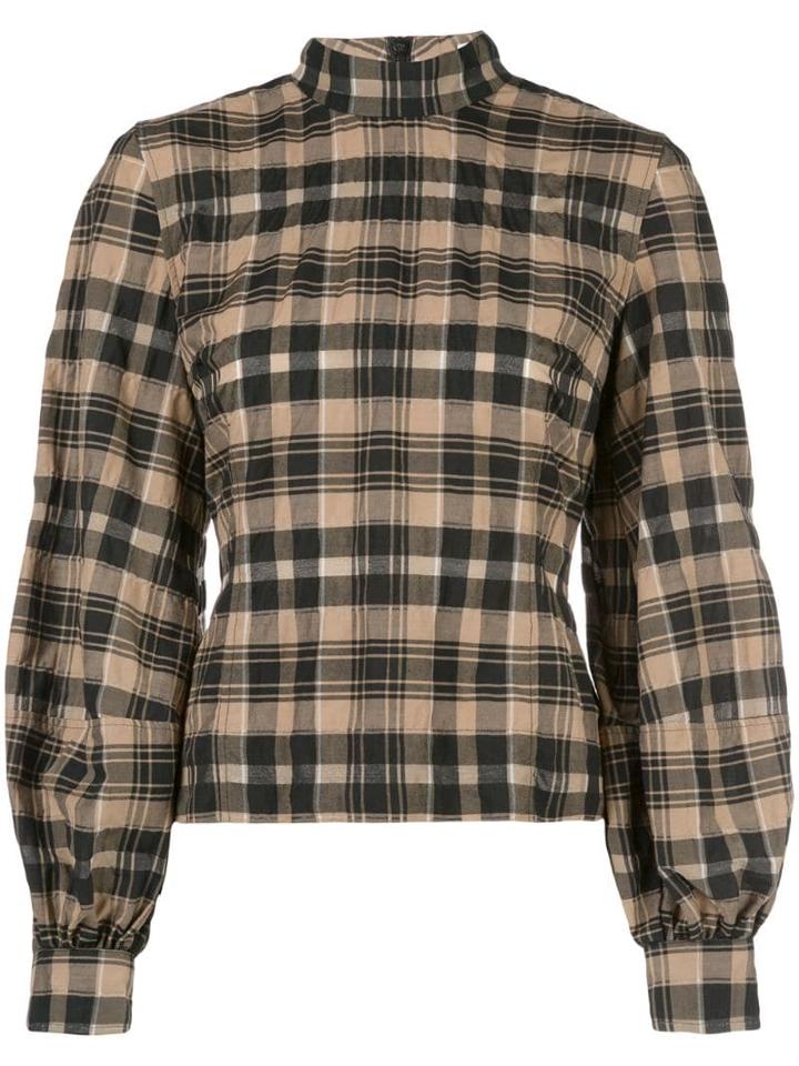 Ganni Seersucker Checked Blouse - Brown