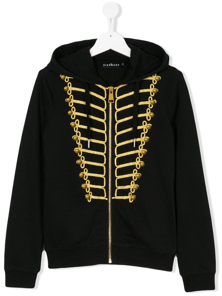 John Richmond Kids Teen Military-detail Zip-up Hoodie - Black